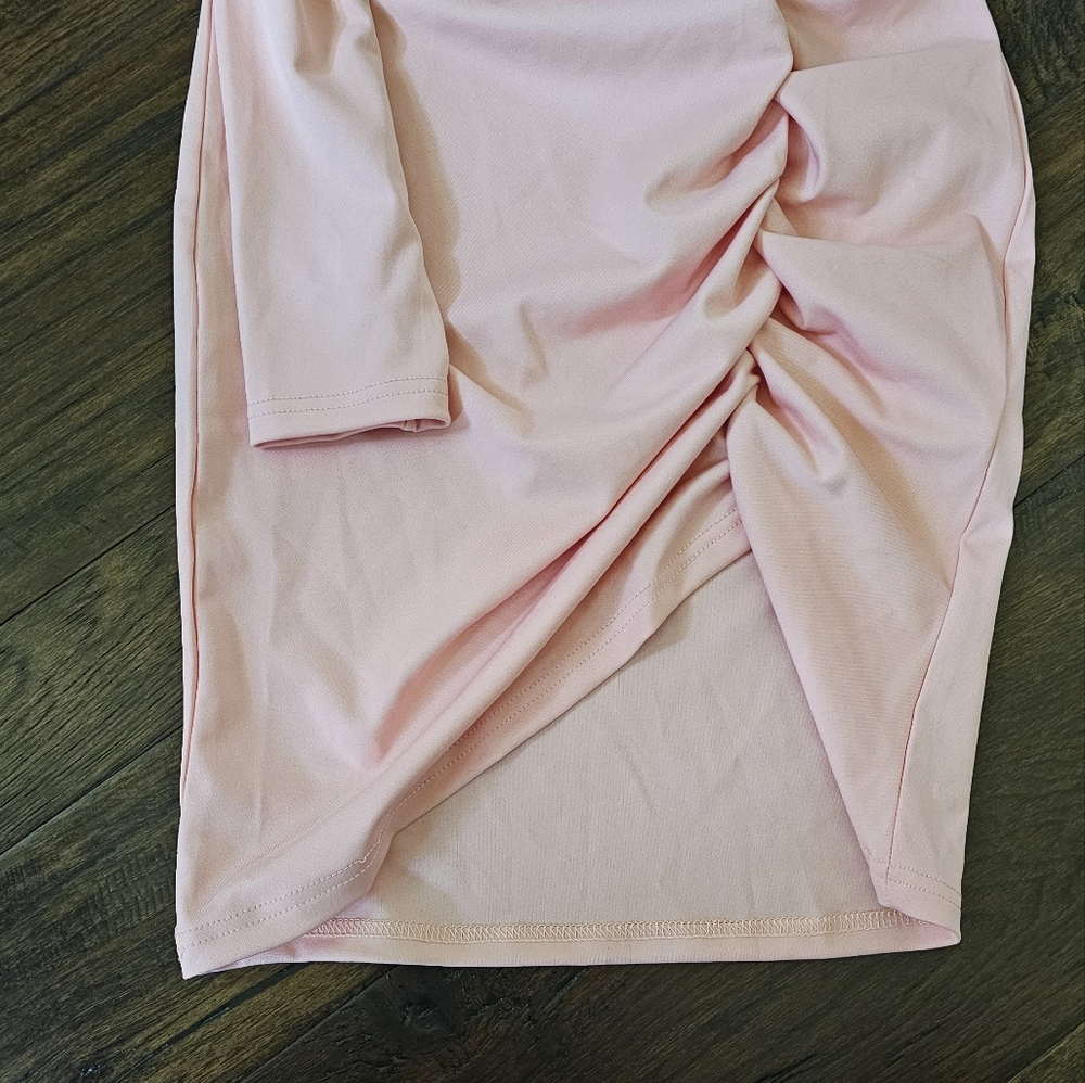 Peach Ruched One Shoulder Mini Dress S - Picture 2 of 4